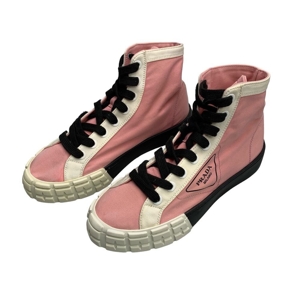 Prada Women's Red Colorblock Canvas High-top Sneakers Size 39